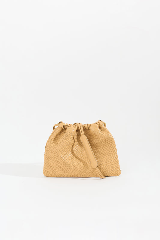 ANYA Woven Leather Drawstring Bag - Sand