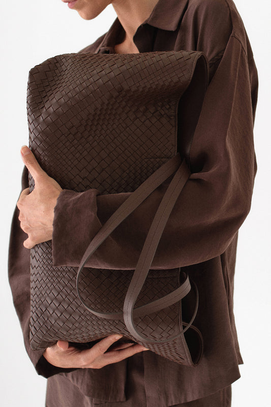 LATA Woven Leather Tote - Espresso