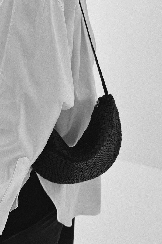 SORA Woven Leather Shoulder Bag - Black