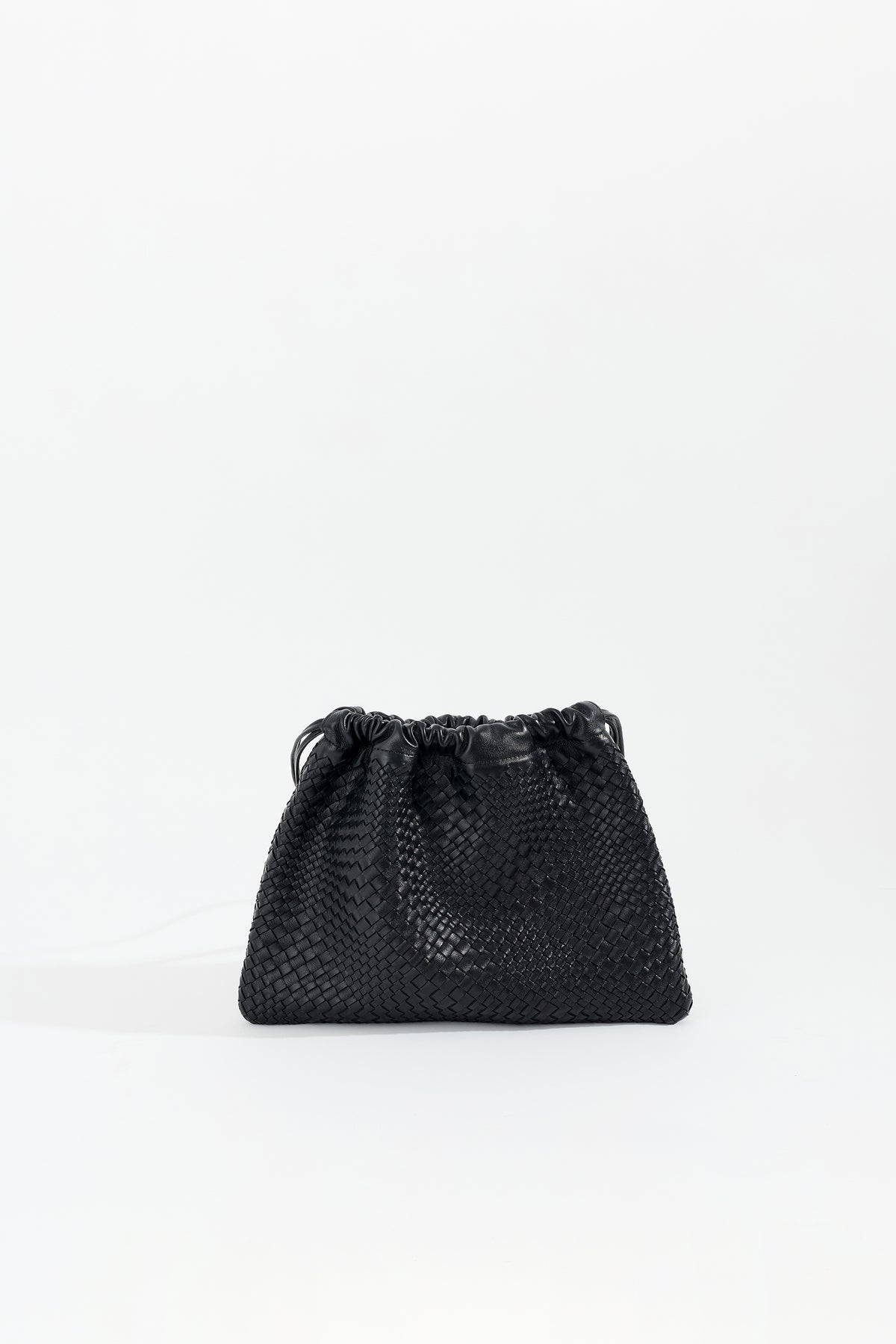 ANYA handwoven nappa leather drawstring bag in Black by Narii
