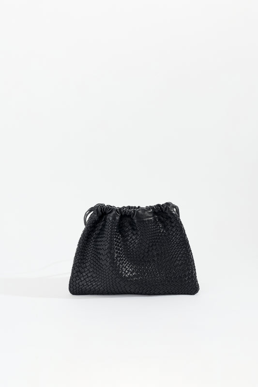 ANYA handwoven nappa leather drawstring bag in Black by Narii