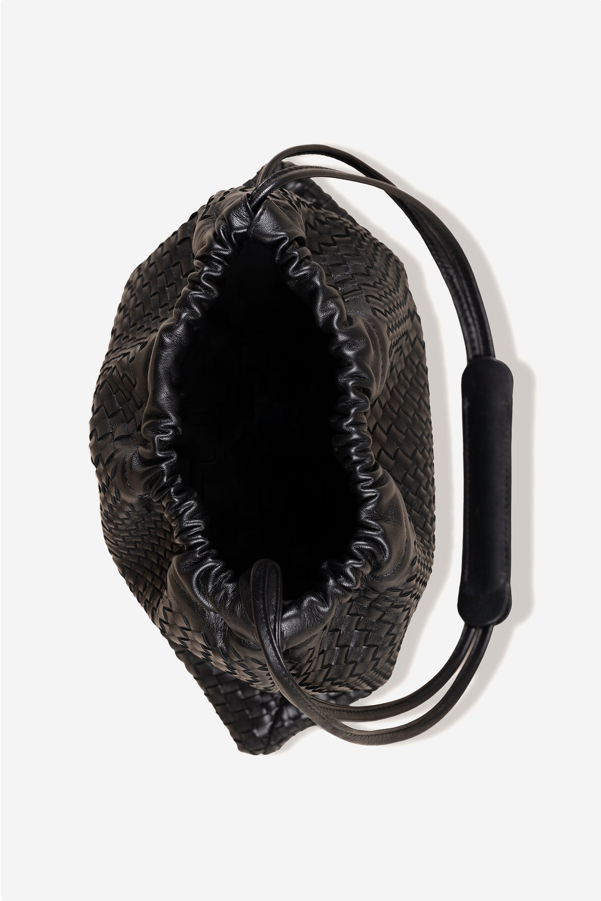 ANYA Woven Leather Drawstring Bag - Black