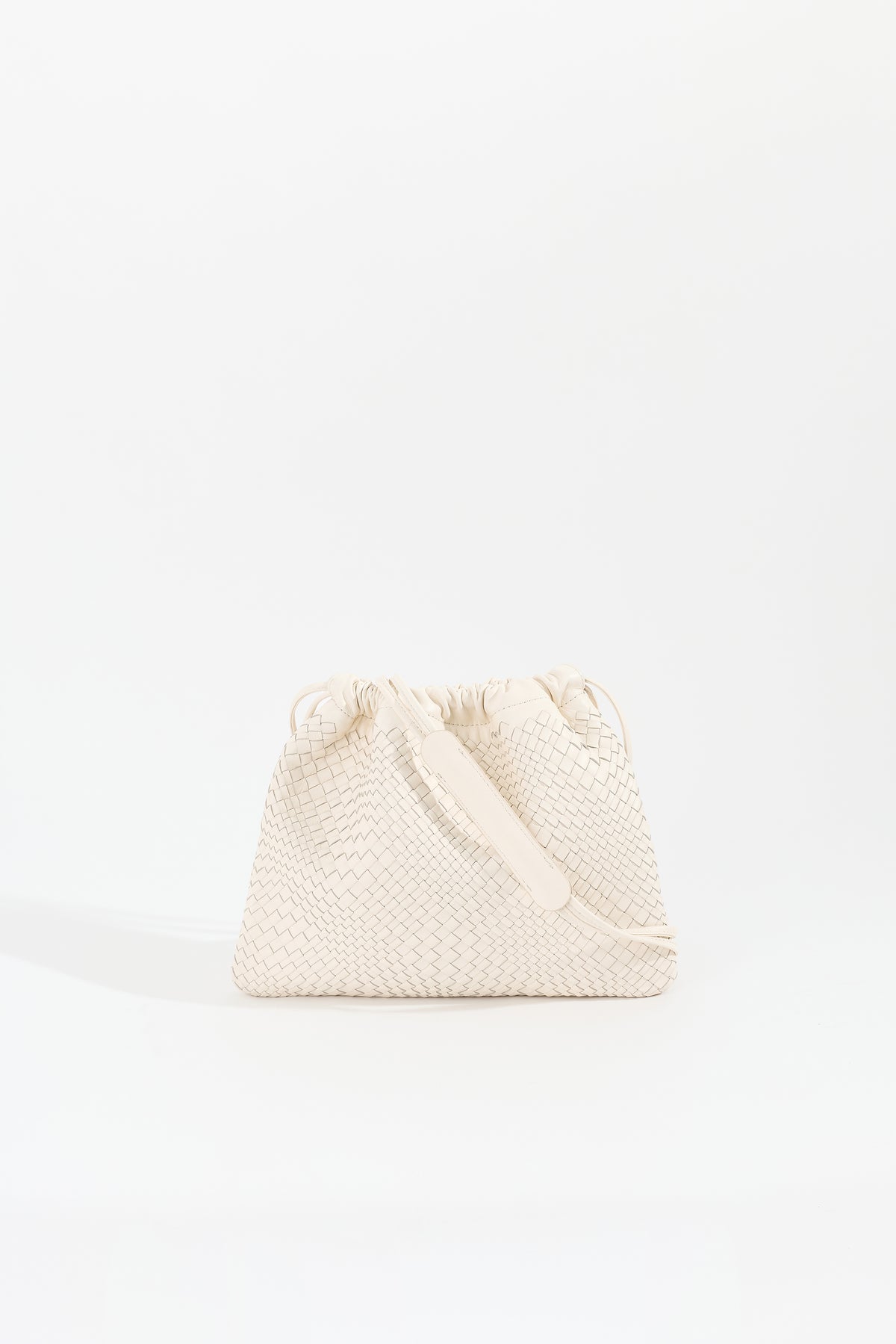 ANYA Woven Leather Drawstring Bag - Chalk