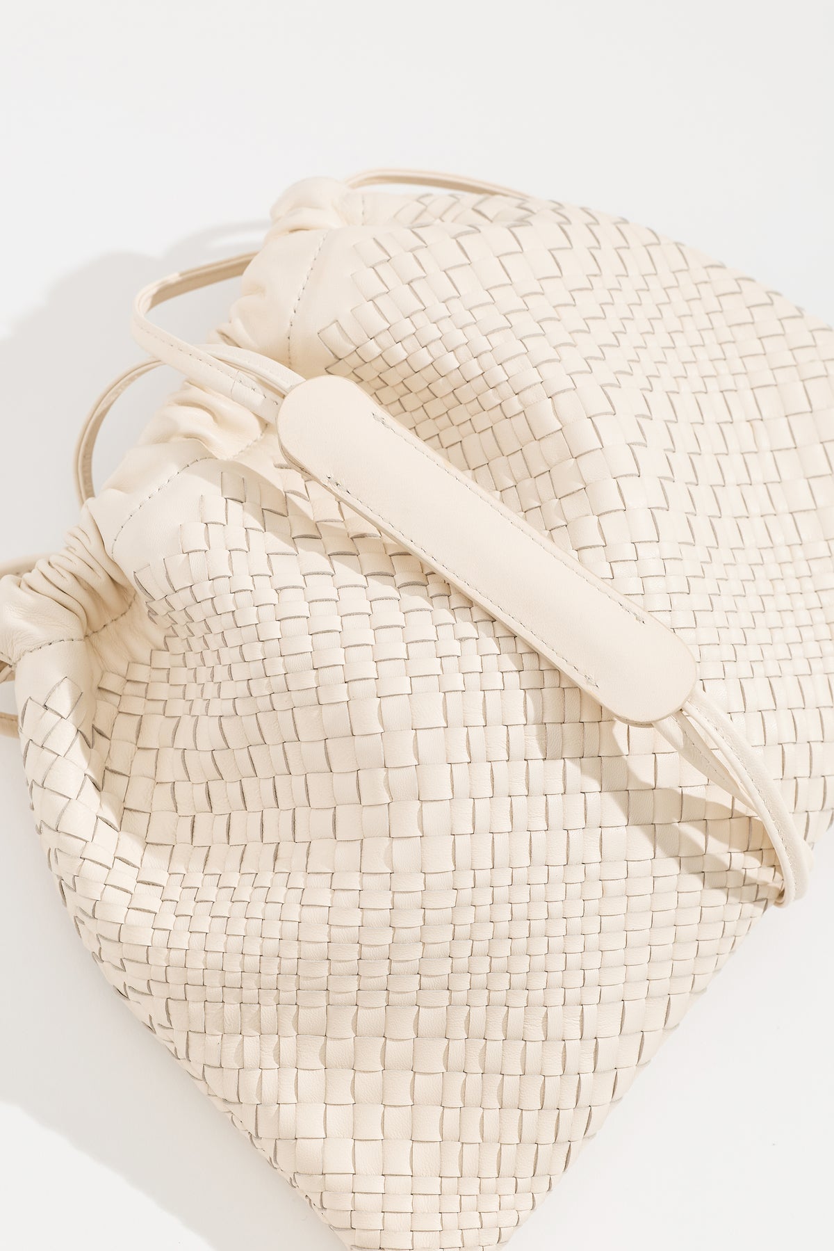 ANYA Woven Leather Drawstring Bag - Chalk