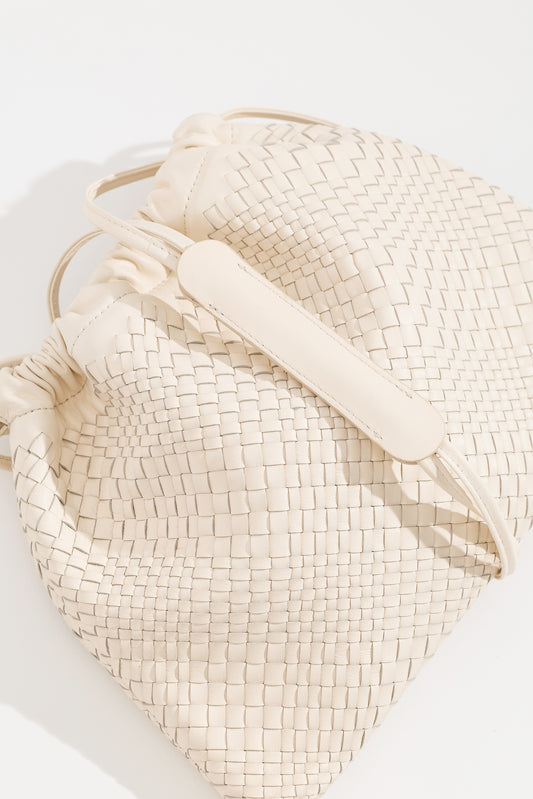 ANYA Woven Leather Drawstring Bag - Chalk