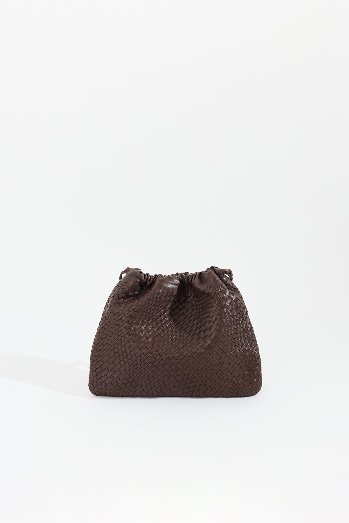 ANYA handwoven nappa leather drawstring bag in Espresso by Narii