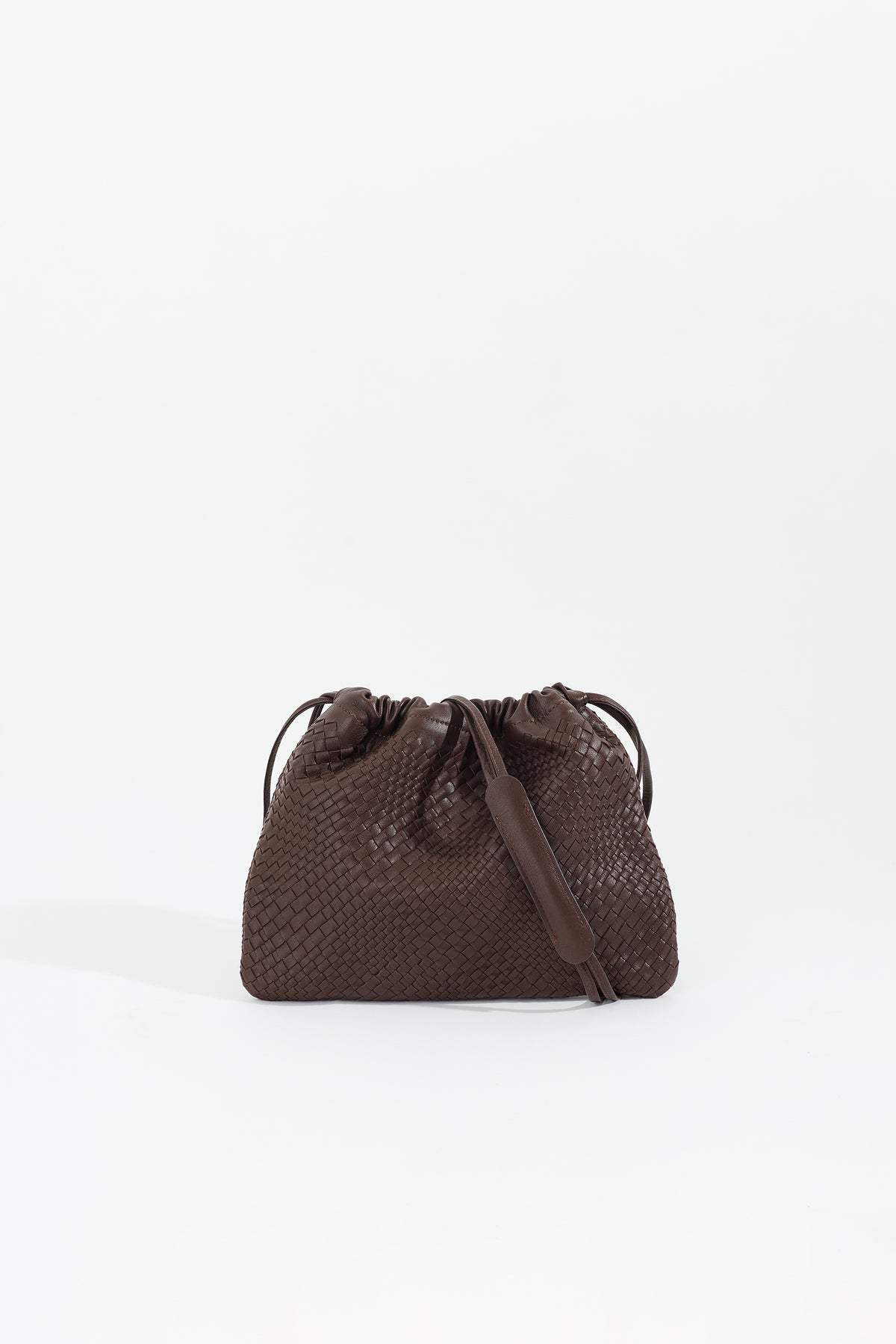 ANYA Woven Leather Drawstring Bag - Espresso