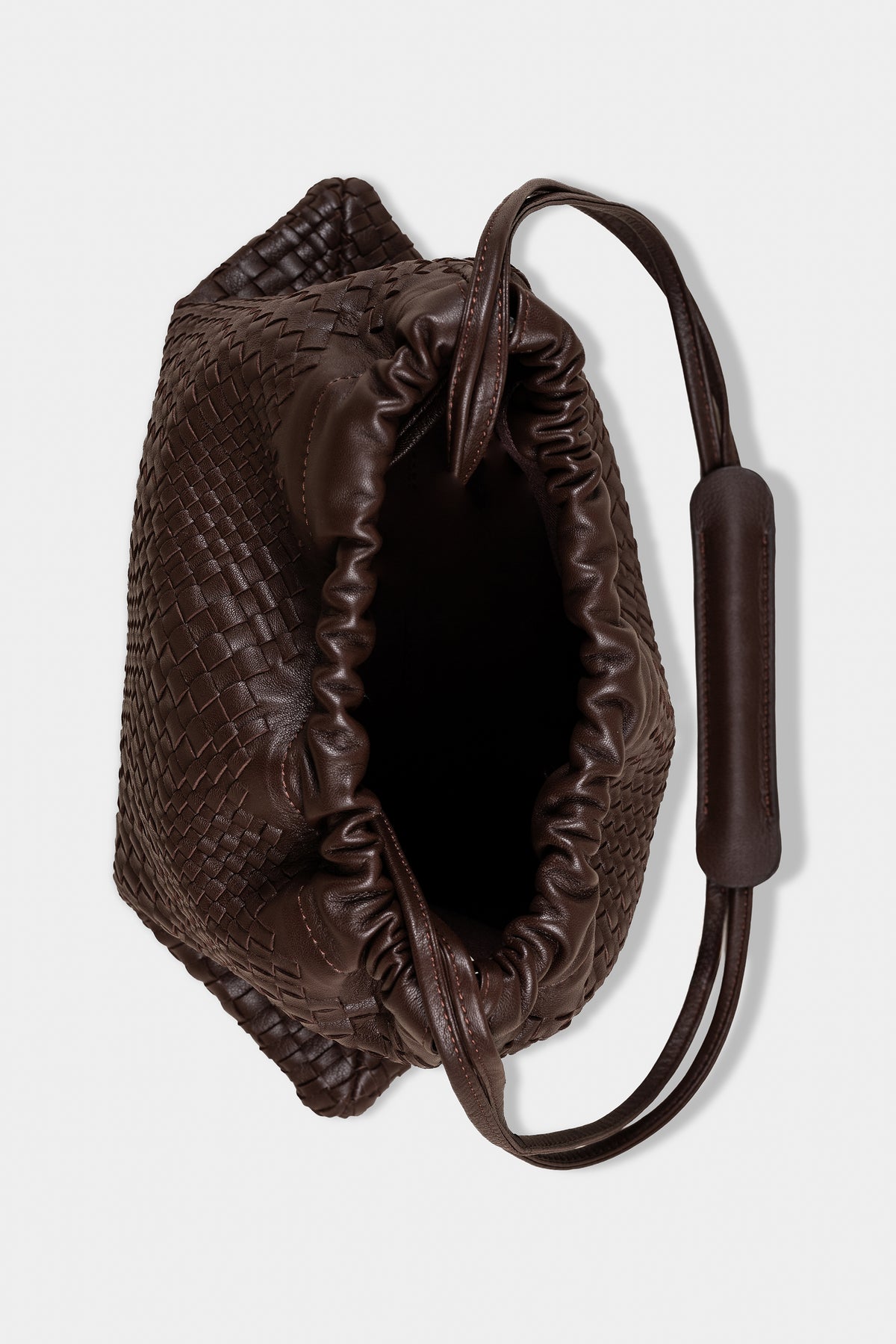 ANYA Woven Leather Drawstring Bag - Espresso