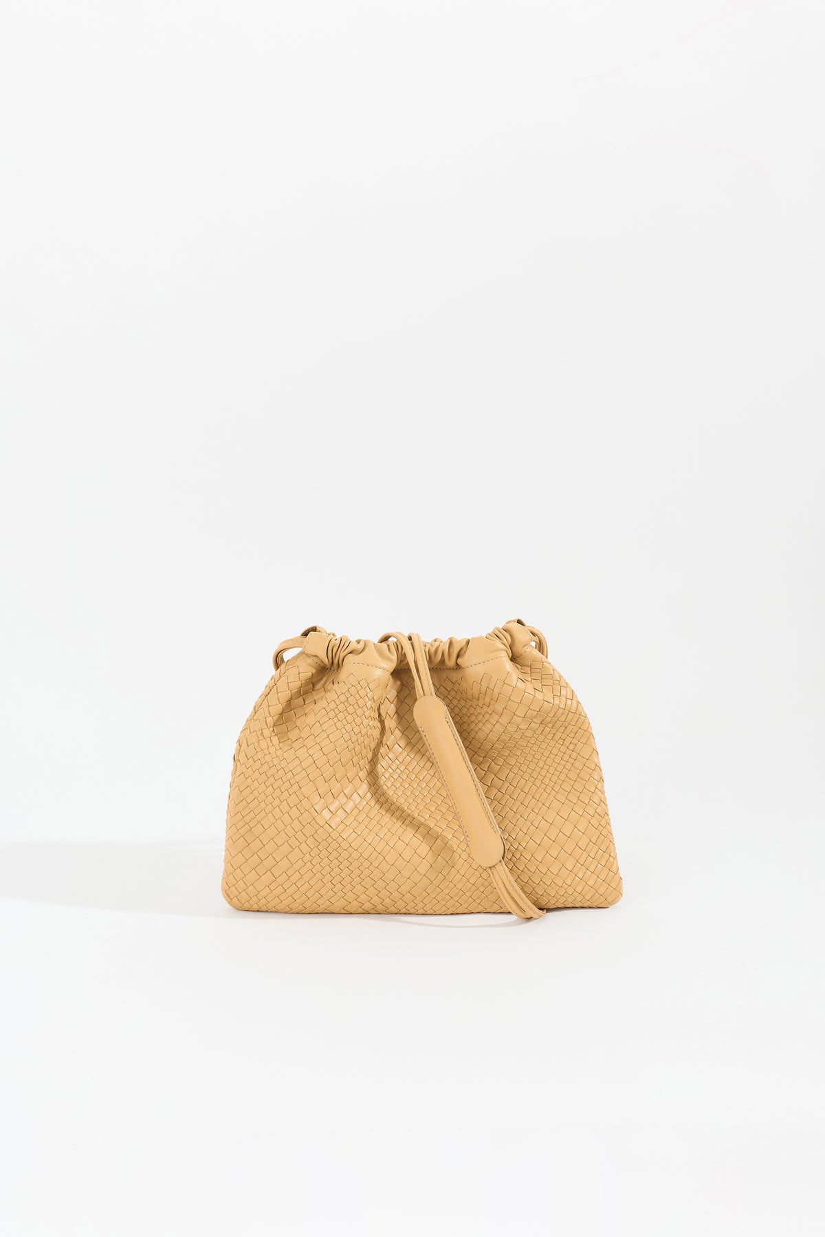 ANYA Woven Leather Drawstring Bag - Sand