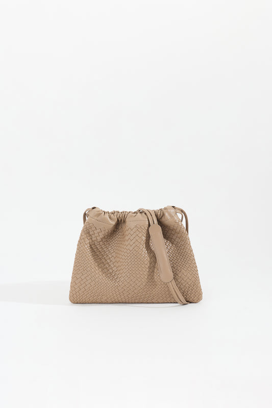 ANYA Woven Leather Drawstring Bag - Taupe