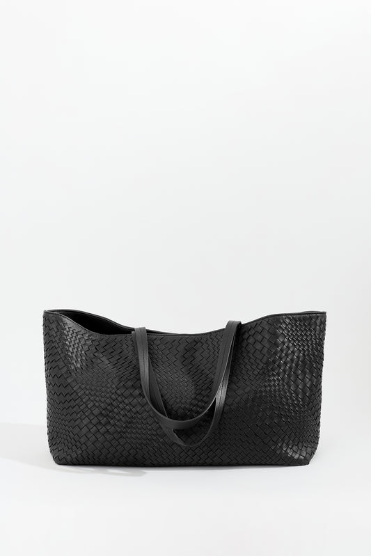LATA handwoven nappa leather tote bag in Black by Narii