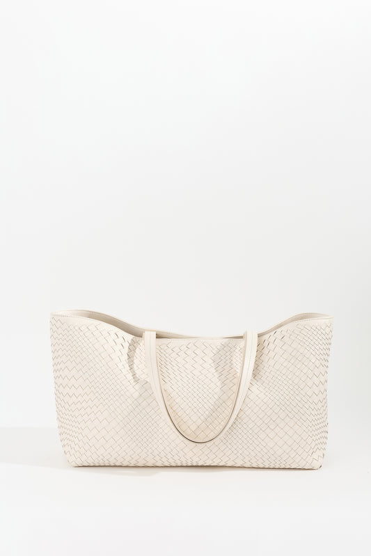 LATA handwoven nappa leather tote bag in Chalk by Narii