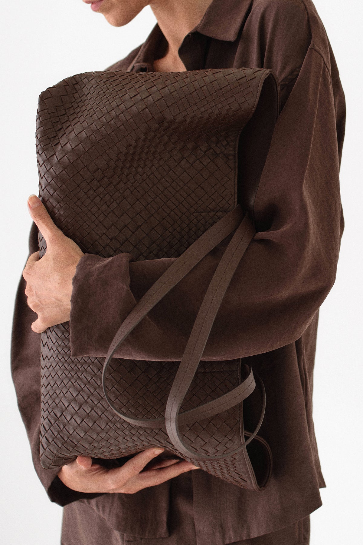 LATA Woven Leather Tote - Espresso