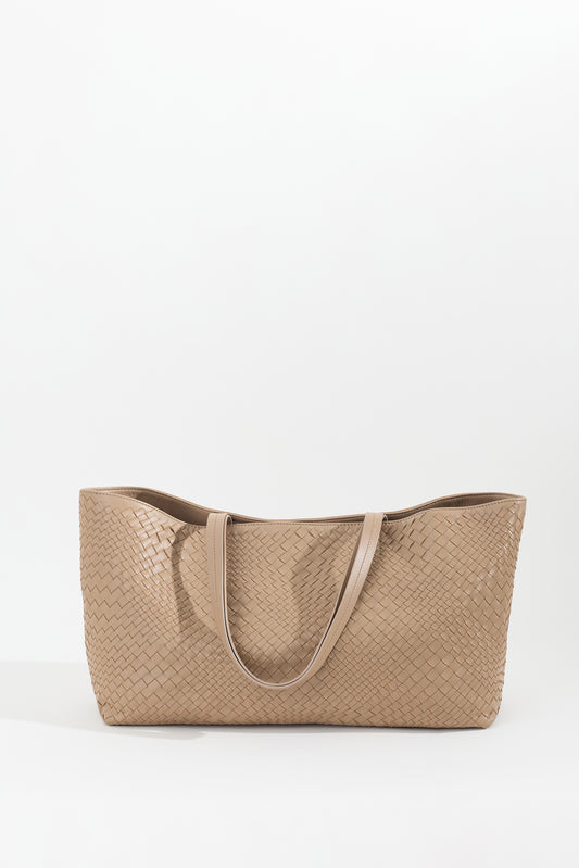 LATA handwoven nappa leather tote bag in Taupe by Narii