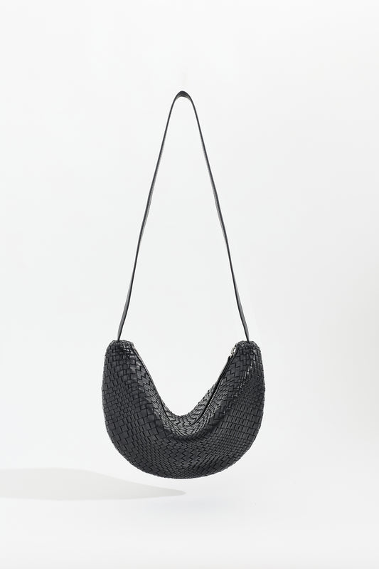 SORA handwoven nappa leather shoulder bag in Black by Narii