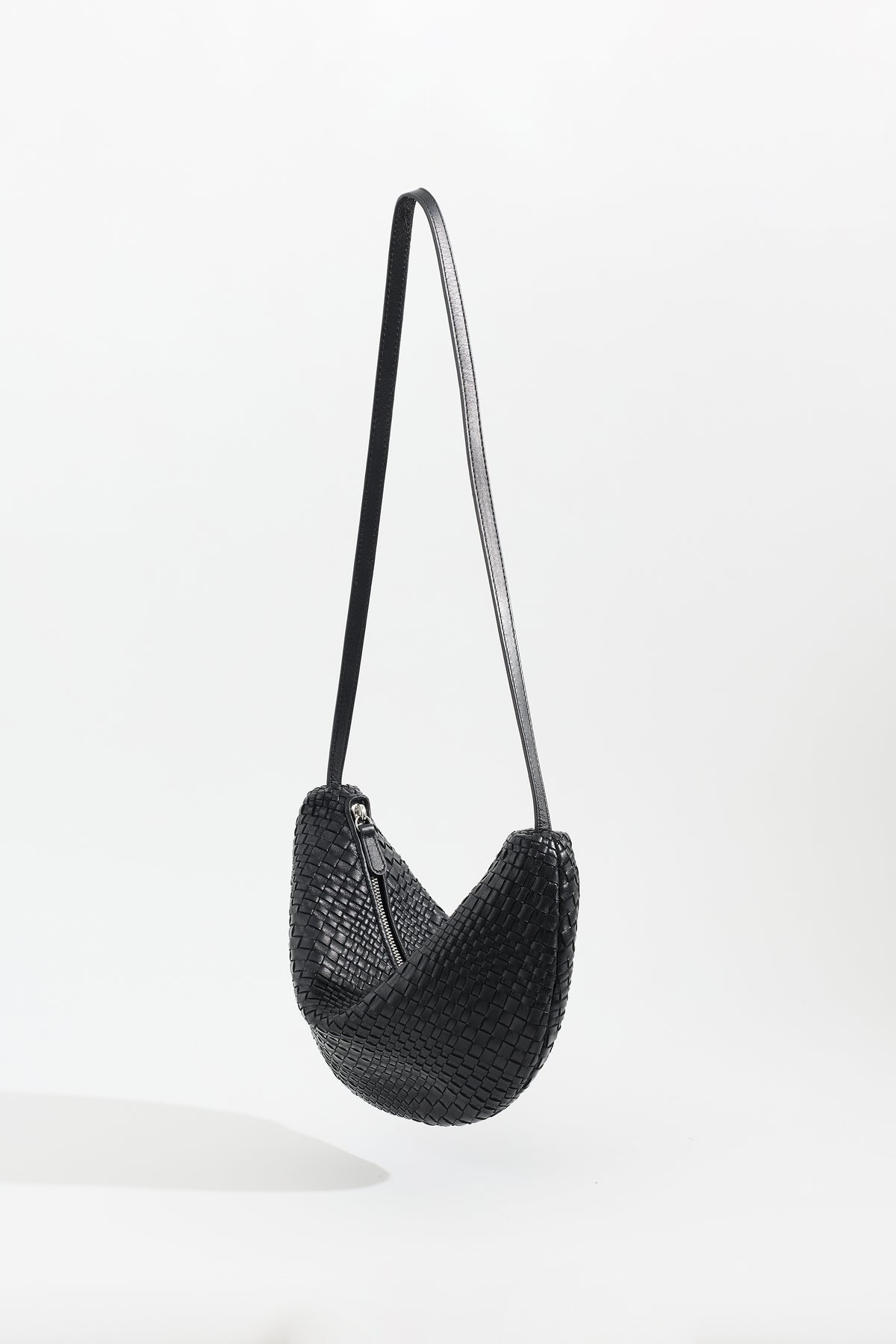 SORA Woven Leather Shoulder Bag - Black