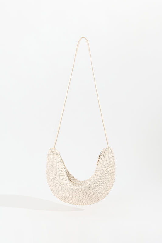 SORA handwoven nappa leather shoulder bag in Chalk by Narii