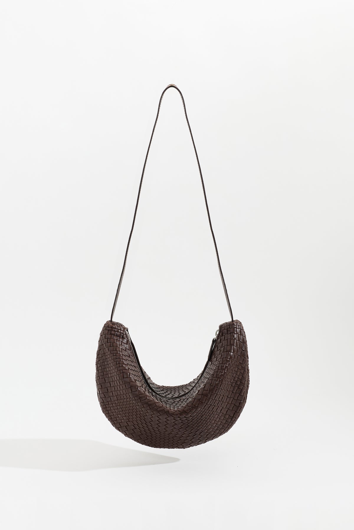 SORA handwoven nappa leather shoulder bag in Espresso by Narii