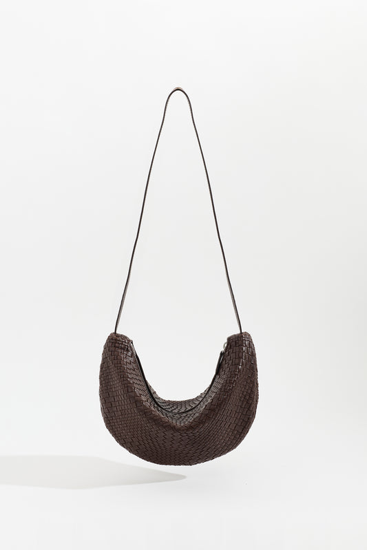 SORA handwoven nappa leather shoulder bag in Espresso by Narii