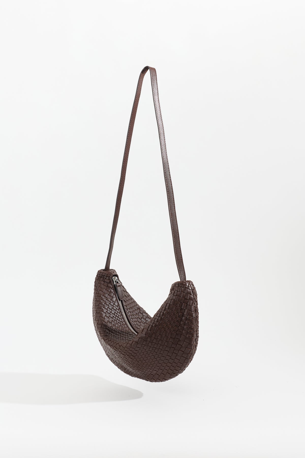 SORA Woven Leather Shoulder Bag - Espresso