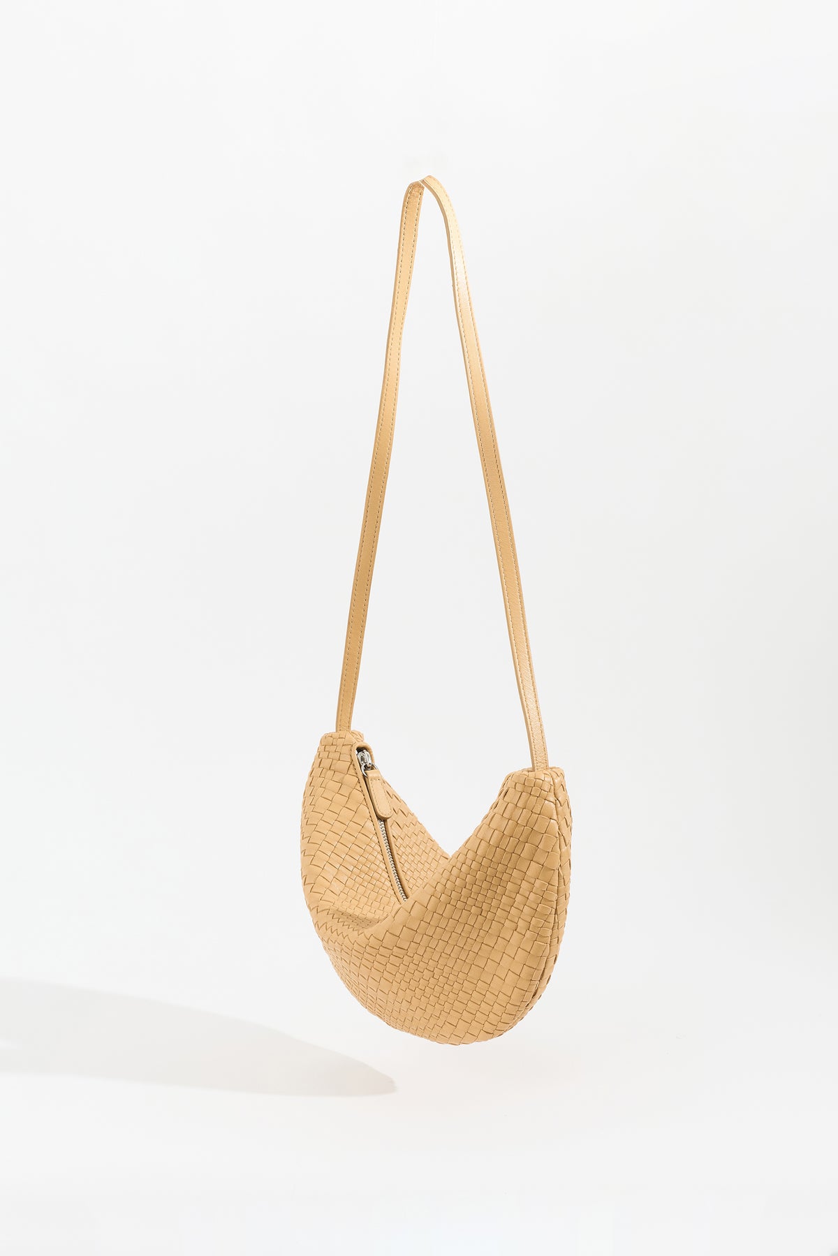 SORA Woven Leather Shoulder Bag - Sand