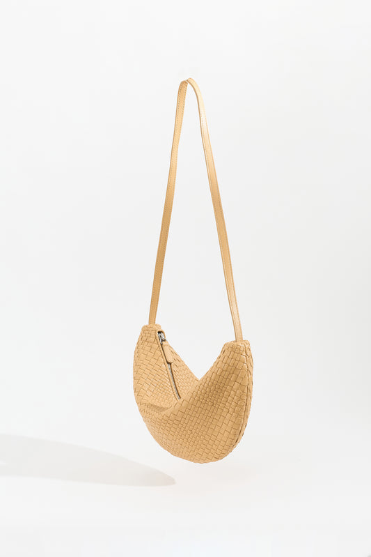 SORA Woven Leather Shoulder Bag - Sand