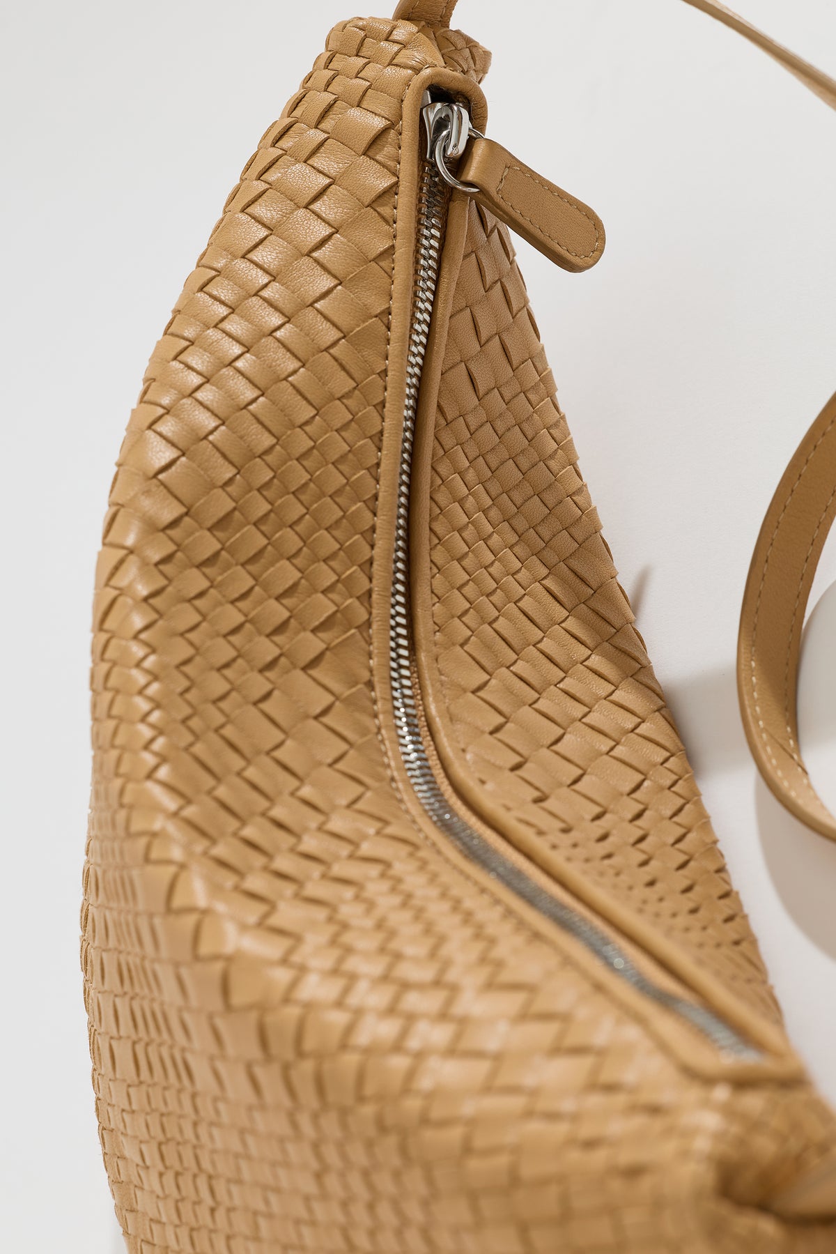 SORA Woven Leather Shoulder Bag - Sand