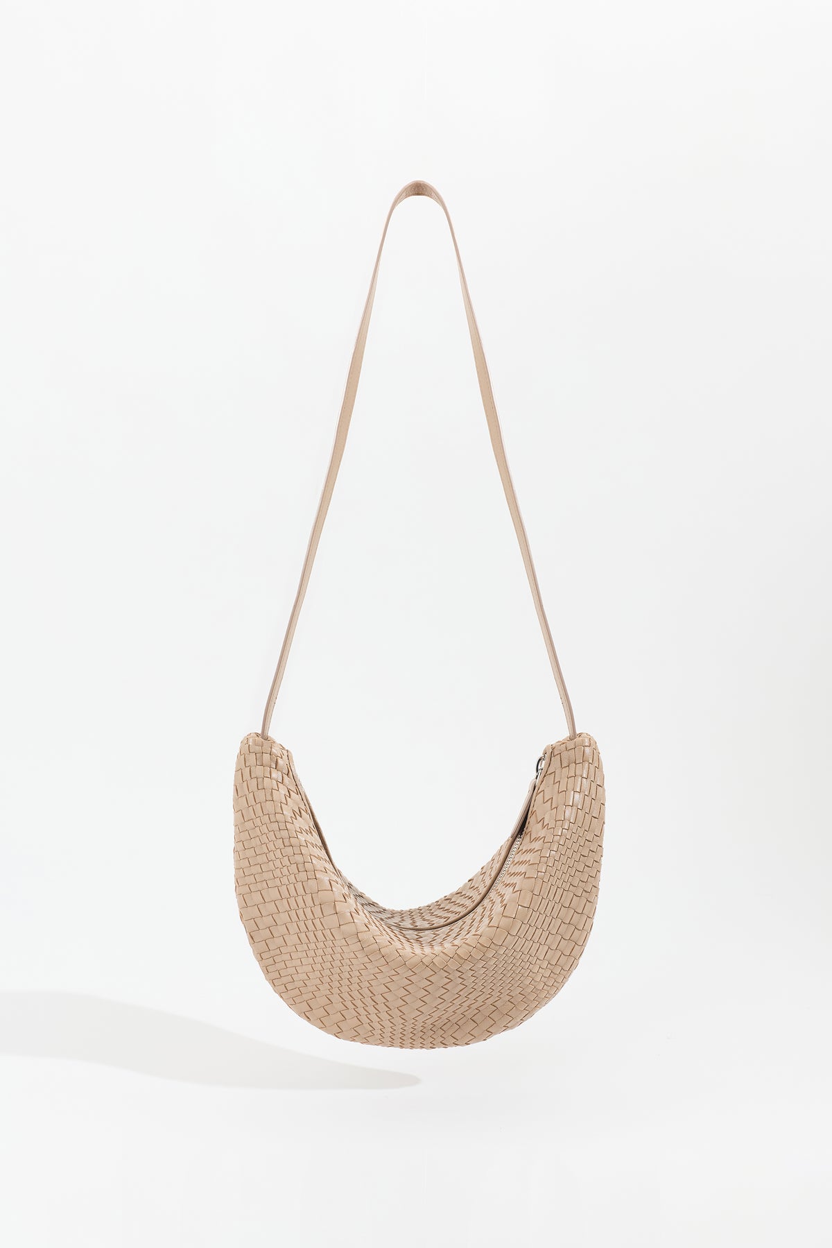 SORA handwoven nappa leather shoulder bag in Taupe by Narii