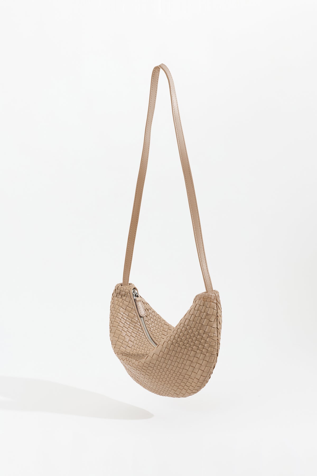 SORA Woven Leather Shoulder Bag - Taupe
