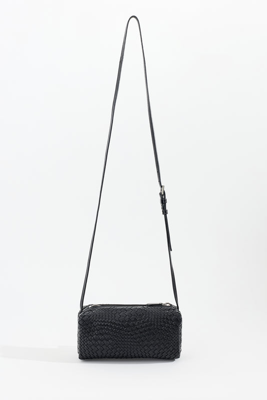VEDA handwoven nappa leather crossbody bag in Black by Narii
