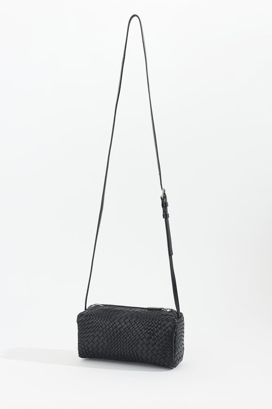 VEDA Woven Leather Crossbody Bag - Black