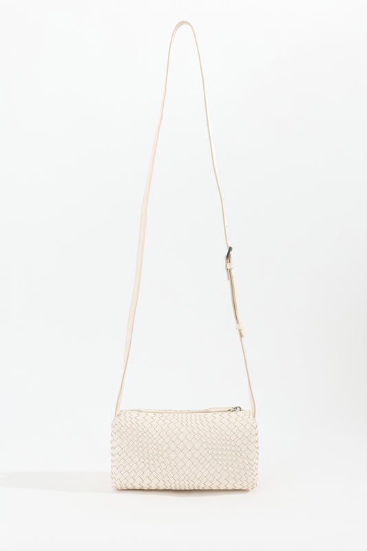 VEDA handwoven nappa leather crossbody bag in Chalk by Narii