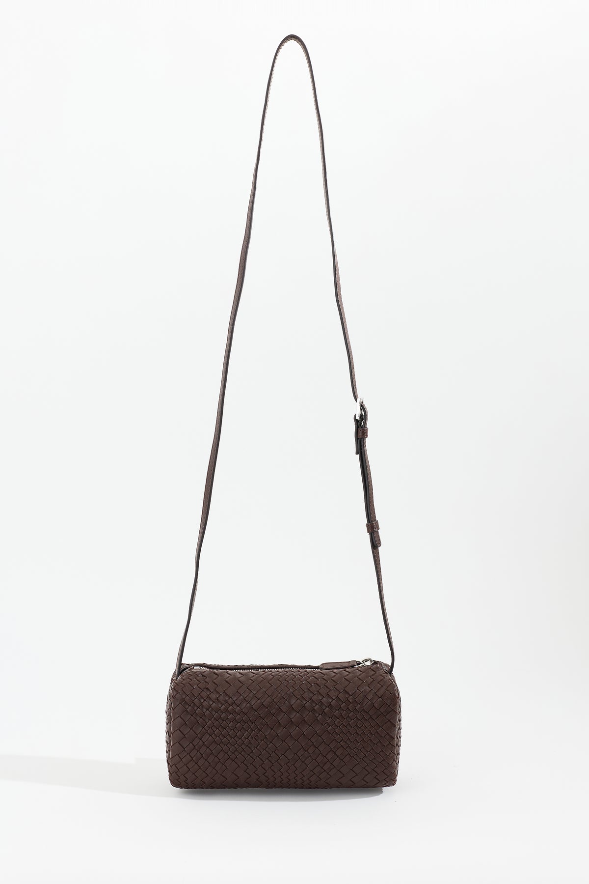 VEDA handwoven nappa leather crossbody bag in Espresso by Narii