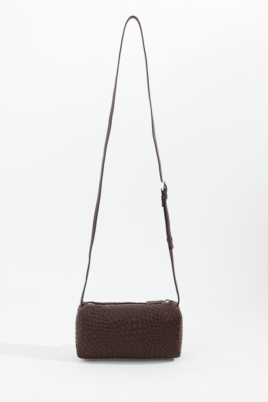 VEDA handwoven nappa leather crossbody bag in Espresso by Narii