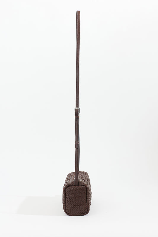 VEDA Woven Leather Crossbody Bag - Espresso