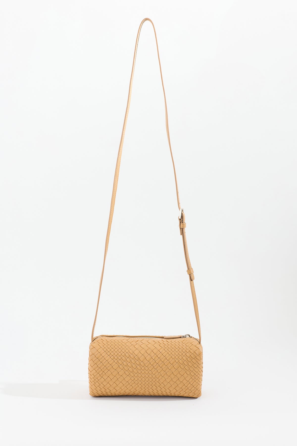 VEDA handwoven nappa leather crossbody bag in Sand by Narii