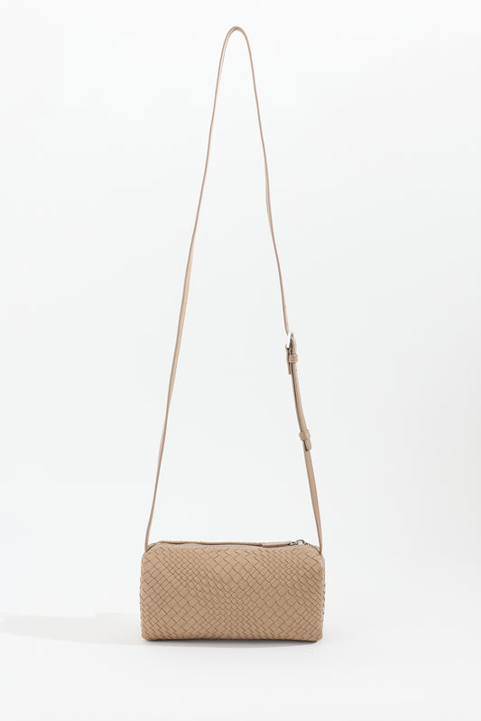 VEDA handwoven nappa leather crossbody bag in Taupe by Narii